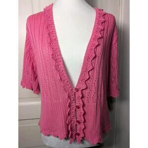 Vintage N-GUAGE Pink Ruffled Knit Cardigan Dainty Y2K Elegant XL(766)